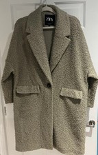 Zara Green Teddy Duster Unlined Coat Size Medium Good Condition
