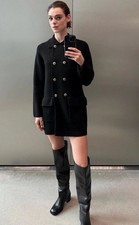 Zara 100% Wool Knit Coat Black