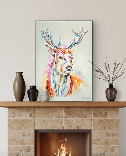 Original stag watercolour - stag,