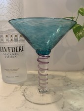 Rare McDermott Matsumoto Studio Art Glass Hand Blown Martini Teal Lavender Swirl