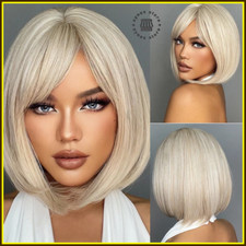 ✅ Short Blonde Bob Wigs for Woman Natural Synthetic Hair Wigs with Bangs Cosplay