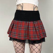 Death Kitty M Mini Skirt Plaid Black Red Mall Goth Mesh Clueless Pleated Alt y2k