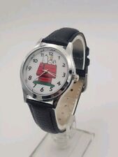 Cute 36mm Stainless Steel Quartz Snoopy  Peanuts Watch Black Leather Strap