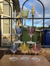 VMC Reims 6x Vintage 50s French Harlequin Wine Glasses Colourful Diamond
