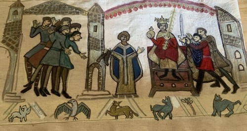 Medieval scene fabric tapestry - scene,