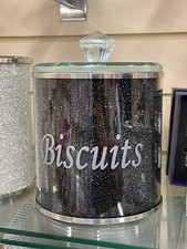 XXL Black Diamond Crushed Biscuits Canister Jar Kitchen Storage Silver Trimmings