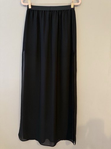Black chiffon midi skirt - black,