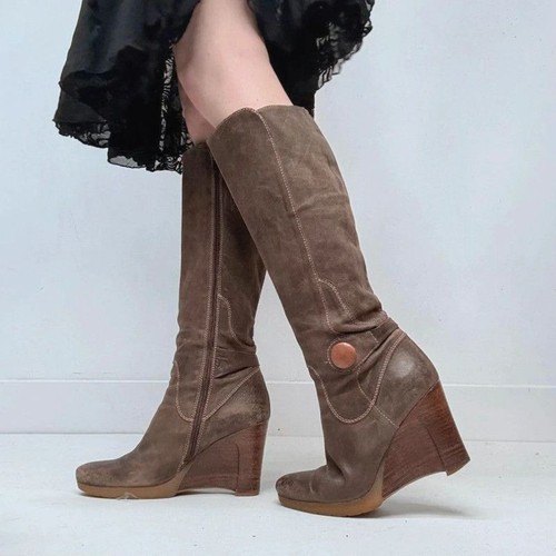 Brown leather wedge knee - , high