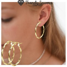 14K Gold Plated Twisted Small Hoop Earrings Pair Jewelry Fashion for Women Girls