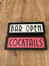 Open Bar & Cocktails Led Light Up Sign Both Steparate Display & Battery Power