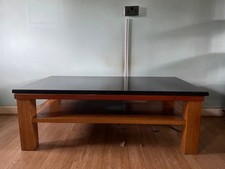 Oblong Black Granite on Wood Coffee Table
