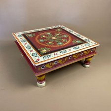 Vintage Indian Low Level Coffee Tea Floor Table Hand Painted Red Floral Square