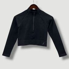 TALA Womens Black Sports Top Half Zip Long Sleeve High Neck Cropped Size M