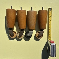 Set Of 4 Vintage Mid Century Screw Light Wood Ottoman Table Legs 4”.With Castors