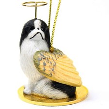 Japanese Chin Ornament Angel Figurine Hand Painted Black/White
