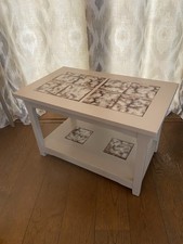 Solid Wood & Tile Coffee/Occasional Table - Two Tiered - Beige/Brown