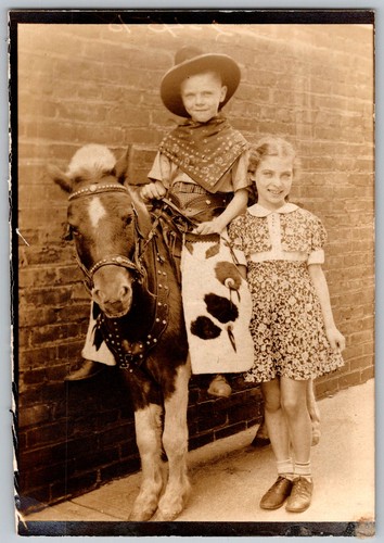 Vtg snapshot boy in - b&w, cowboy