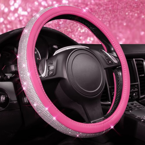 Bling pink leather steering - leather,