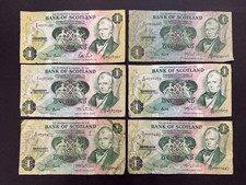 Bank Of Scotland Vintage £1 Pound Banknote Set (6) LOT: 0211-928