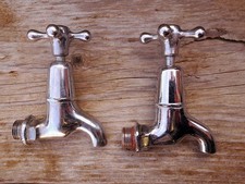 Vintage Pair Chrome Bib Basin Taps Hot & Cold 1/2"
