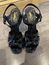 Authentic YSL Tribute Leather Platform Sandal Patent Black  High Heel 38.5