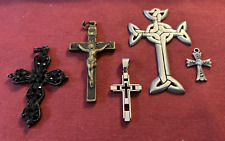 Vintage Cross Religious Pendants Mixed Metals Five Items Joblot  Brass Pewter