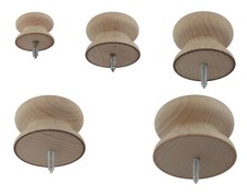 * Wooden Beech Drawer Knob Handles + Screw 25-53mm CHOOSE SIZE, QTY Wood Knob *+
