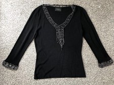 Ladies Black Beaded Evening Jumper By Principles Petite Size 10/12