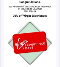 McDonald’s Monopoly Voucher 20% off Virgin Eeperience Days