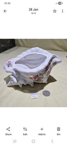 Vintage rose chintz shell vase - vintage,