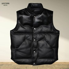 Black Genuine Leather Puffer