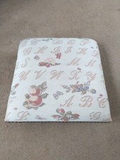 LOVELY FOOTSTOOL WITH 4 BUN FEET MATERIAL COVERED TOP SOME TINY  MARKS 