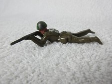 Toy Lead Soldier -Sniper, Lying On Front with Gun, Khaki Uniform, Green Helmet