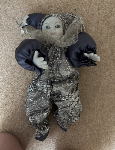 Porcelain jester clown doll - porcelain,