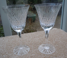 Pair Royal BRIERLEY Crystal - YORK Cut - Wine Glasses 7.5inch high
