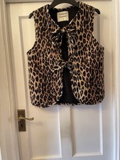 DAMSON MADDER Tilly Animal Print Tie Front Quilted Gilet Waistcoat,UK 12