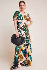 Anthropologie Hutch Kiera Tropical Maxi Wrap Dress Short Sleeve Floral Sz Medium
