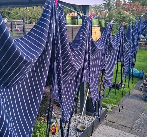Used butcher apron blue - butcher,