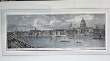 Impressive large Antique Lithograph London Thames 1825 original print 