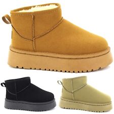 WOMENS LADIES ANKLE WARM COMFY FAUX FUR SLIP ON PLATFORMSNUGG  BOOTS SHOES SIZE