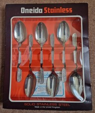 Vintage ONEIDA Stainless TEXTURA  6 Dessert Spoons BOXED UNUSED 