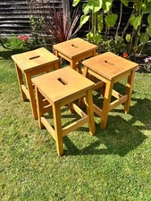 4 Available - Vintage Beech School Lab Stools - Cafe Bar Restaurant Home Bar