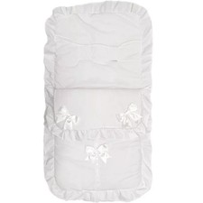 Baby Buggy Pushchair Footmuff Cosy Toes White with White Bows Ribbon ~ Frilly