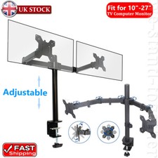 Double Twin Arm Desk Mount Bracket LCD Computer Monitor Stand 13”-27” Screen TV