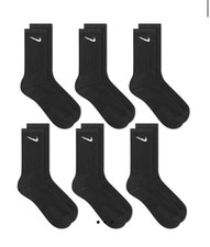 Nike Socks - Cushioned Cotton Crew (6 Pack) Black Unisex Size 5-8 Men's Women's