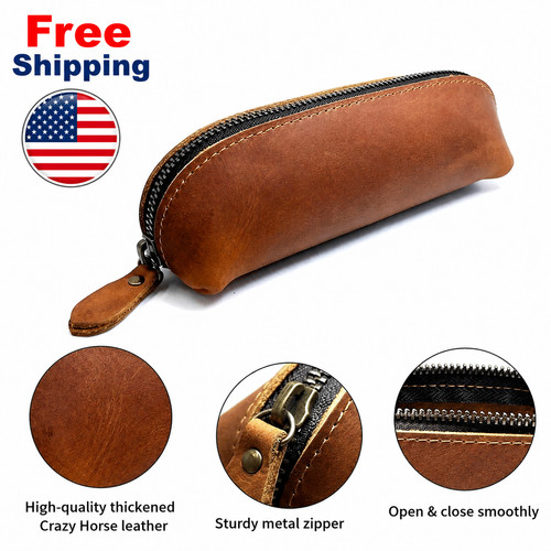 Vintage leather pencil case - leather,