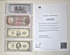James Bond 4 Original Screen Prop Banknote / Bills 1989 + COA Letter Octopussy