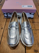 Moda In Pelle Francie Leather Wedged Loafers UK 8 EU 41 Silver