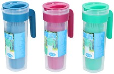 1 Litre Plastic Drinks Jug with Filter 4 Drinking Cups Non Spill Water Camping