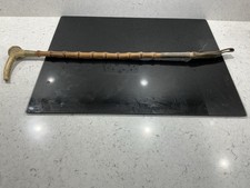 Antique Malaccas Bamboo Riding Crop Antler Bone Handle 62 Cm Long